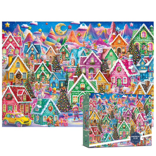 Christmas Jigsaw Puzzle 1000 Pieces for Adults – Gingerbread Village Holiday Winter Scene, Relaxing Festive Puzzle Gift for Adults & Families