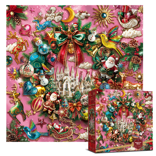 Christmas Jigsaw Puzzle 1000 Pieces for Adults – Wreath of Jingle Holiday Winter Scene, Fun Family Christmas Puzzle Gift