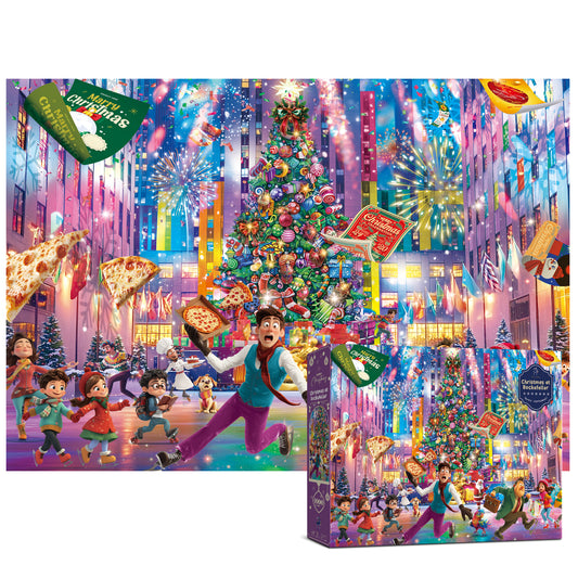 Christmas Jigsaw Puzzle 1000 Pieces for Adults – Christmas at Rockefeller Holiday Winter Scene, Festive Jigsaw Puzzle Gift for Adults