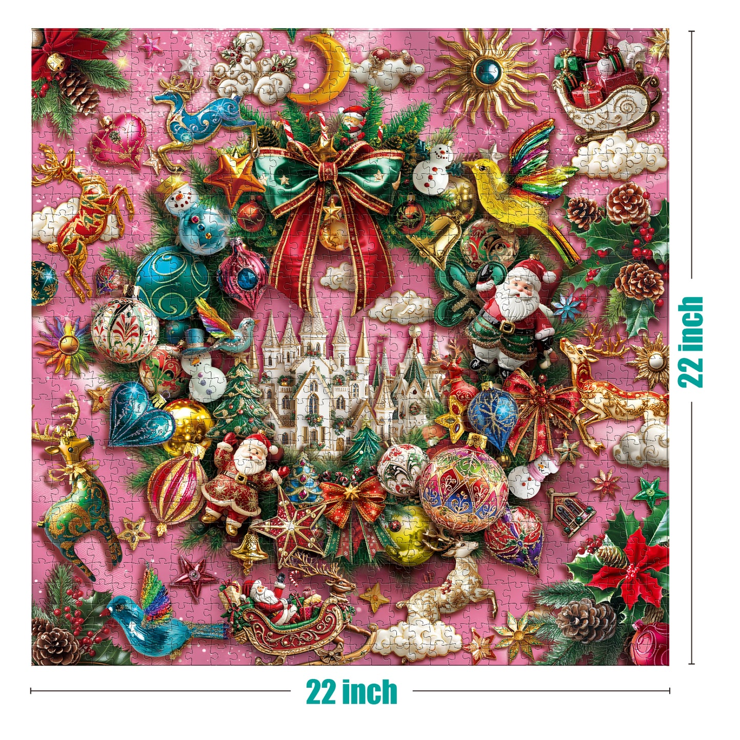 Christmas Jigsaw Puzzle 1000 Pieces for Adults – Wreath of Jingle Holiday Winter Scene, Fun Family Christmas Puzzle Gift