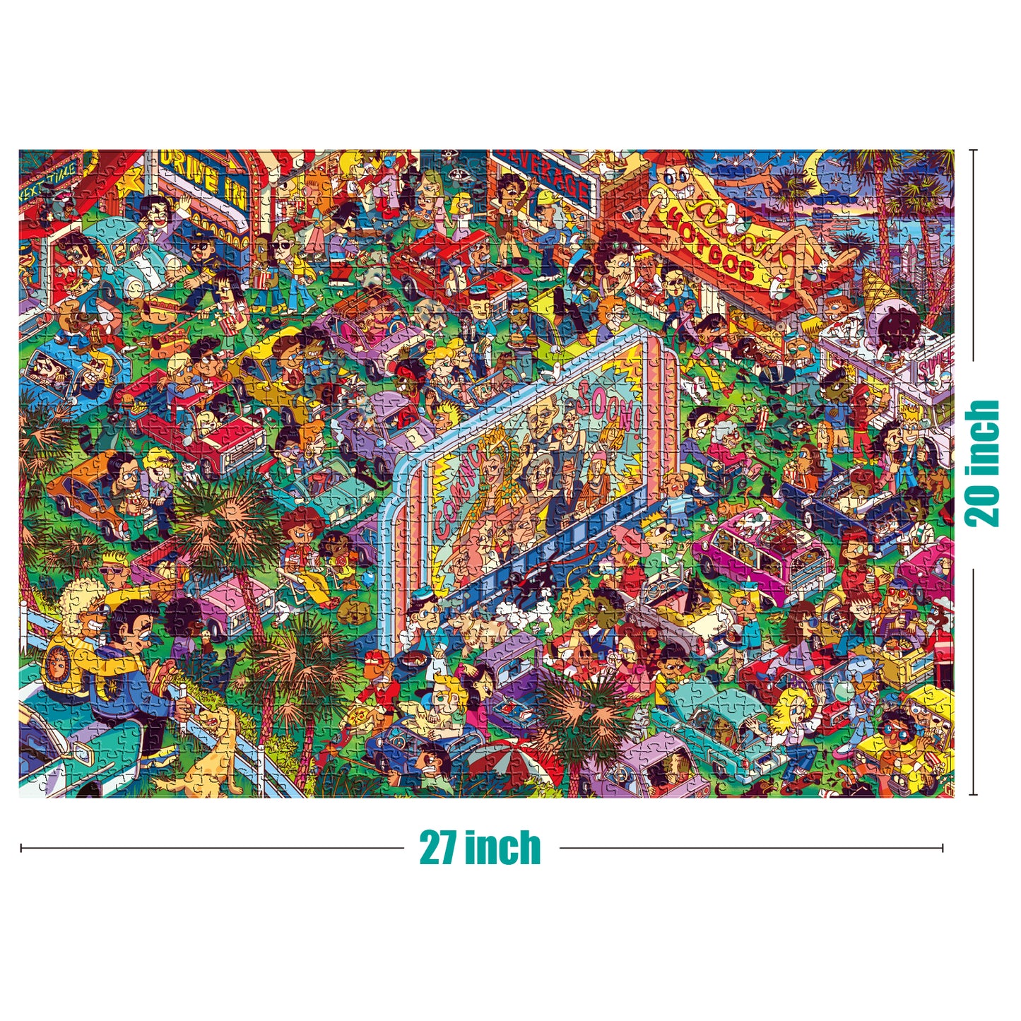 2 in 1 1000 Piece Puzzle Bundle - Cat Castle and Drive In Movie