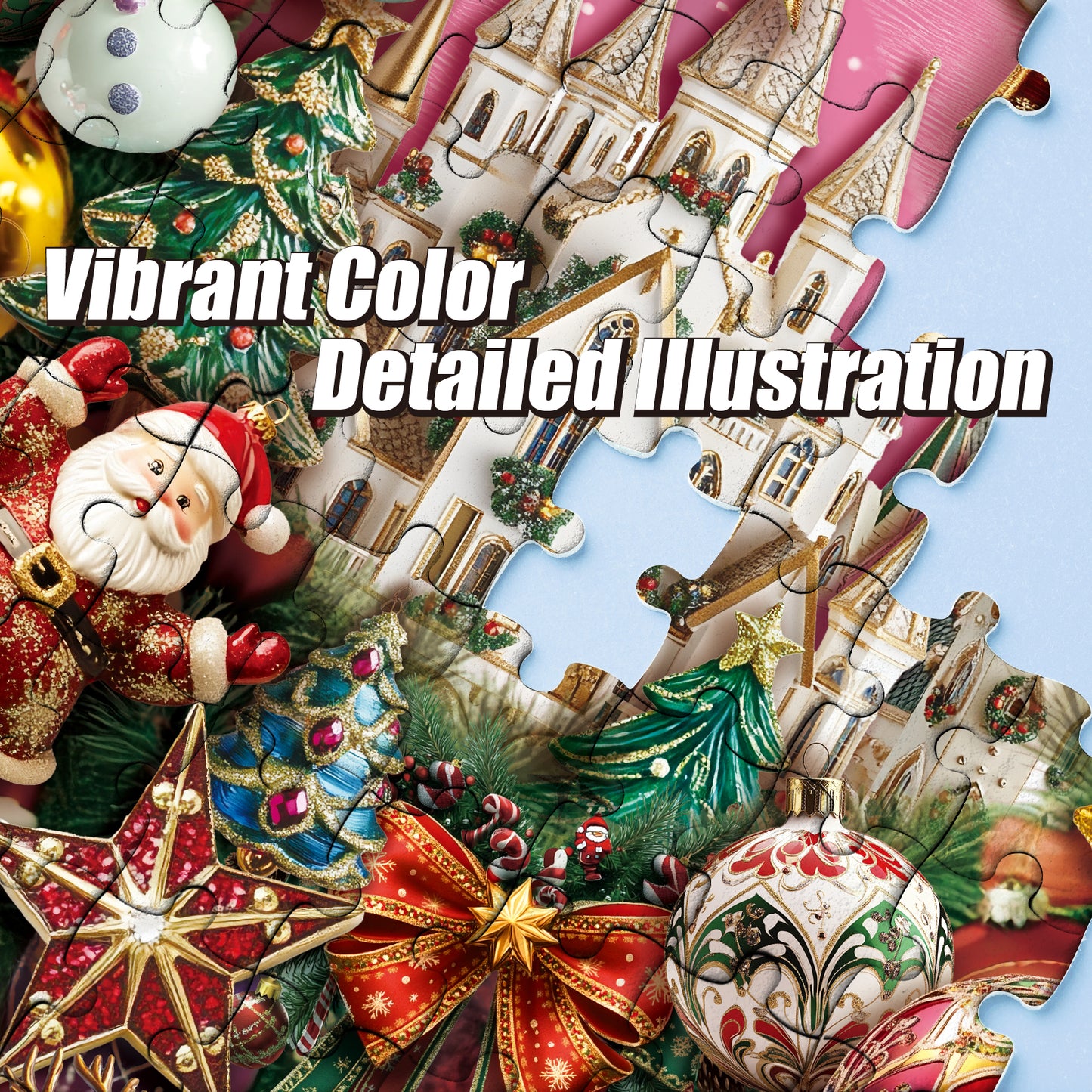 Christmas Jigsaw Puzzle 1000 Pieces for Adults – Wreath of Jingle Holiday Winter Scene, Fun Family Christmas Puzzle Gift