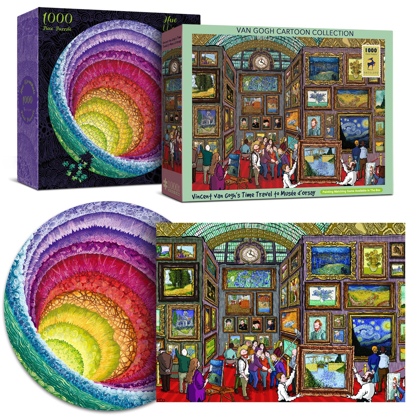 2 in 1 1000 Piece Jigsaw Puzzle Bundle: Hue Wormhole & Van Gogh's Time Travel to Muse Da Orsay