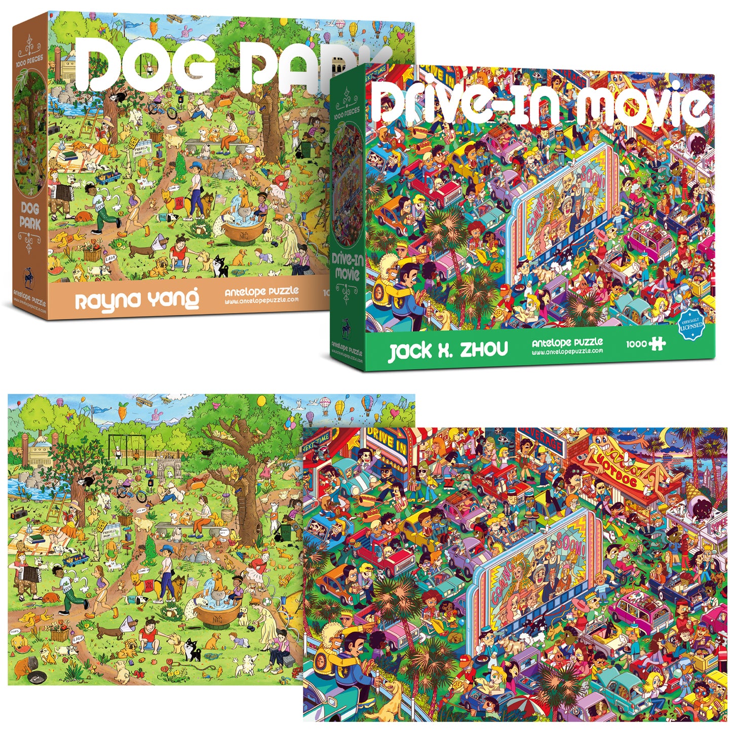 2 in 1 1000 Piece Puzzle Bundle - Dog Park and Roller Coaster