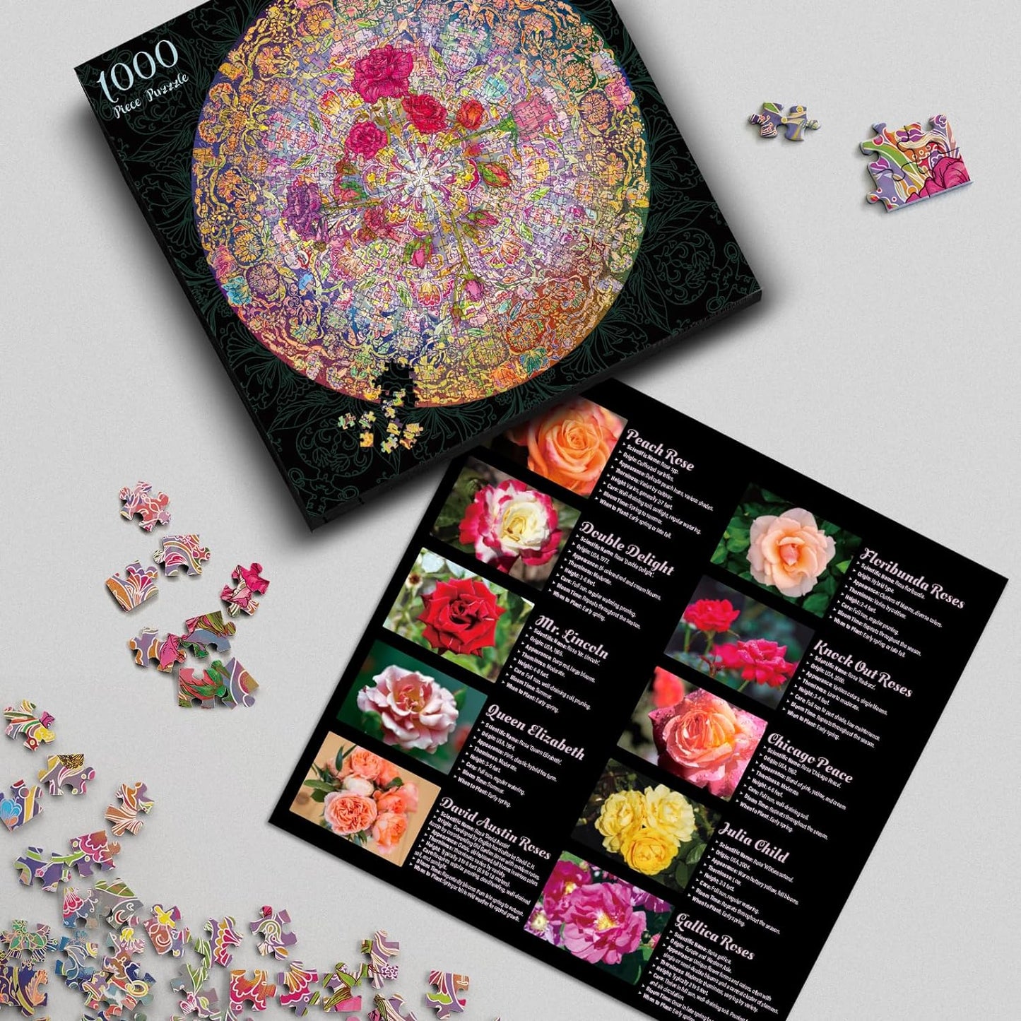 2 in 1 1000 Piece Jigsaw Puzzle Bundle: Mandalic Rose & Gem Mandala