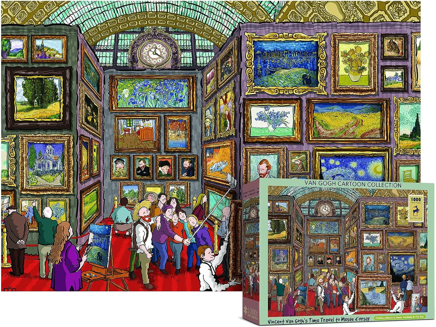 2 in 1 1000 Piece Puzzle Bundle - Cat Castle and Van Gogh's Time Travel to Muse Da Orsay