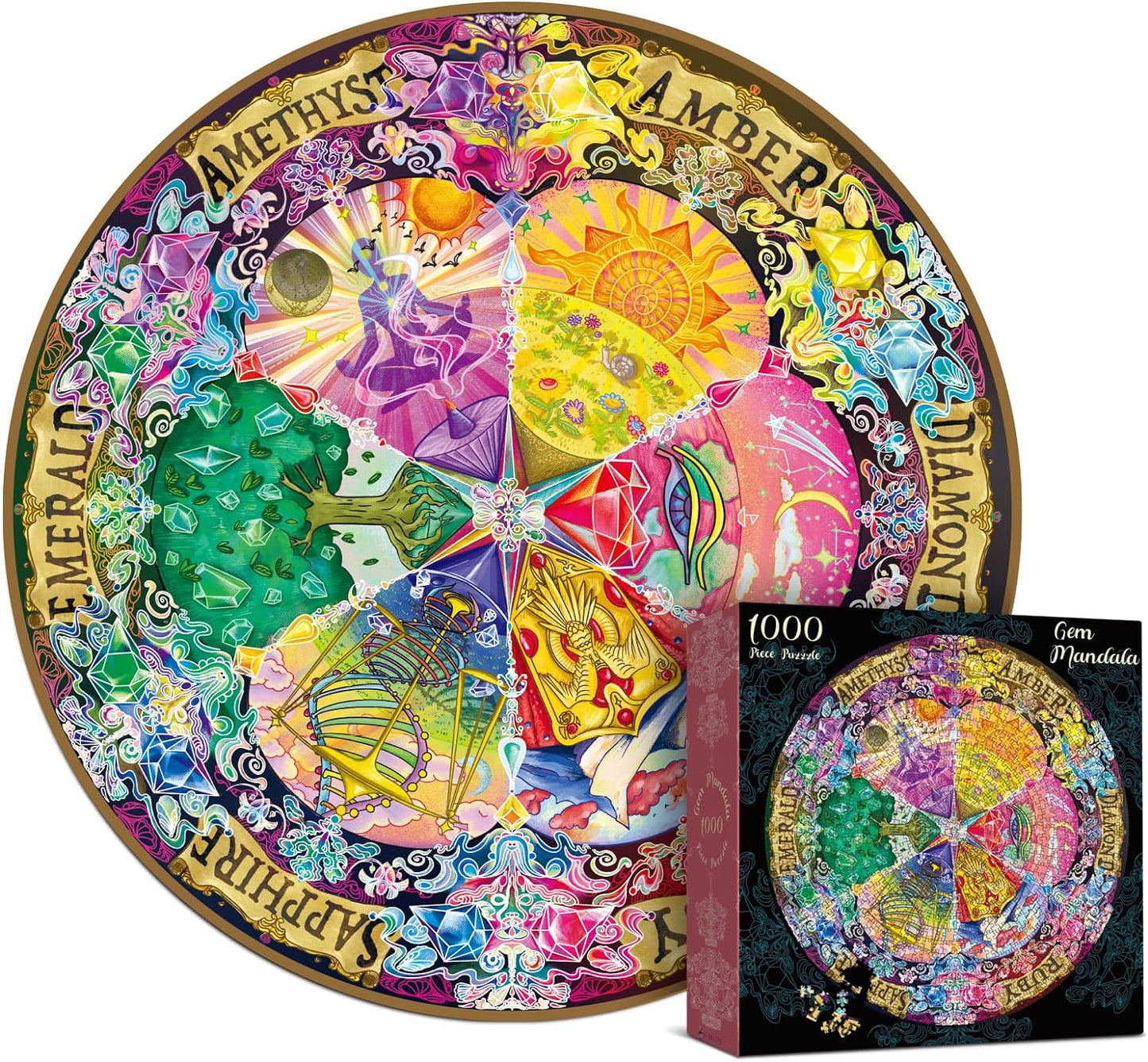 2 in 1 1000 Piece Jigsaw Puzzle Bundle: Hue Wormhole & Gem Mandala