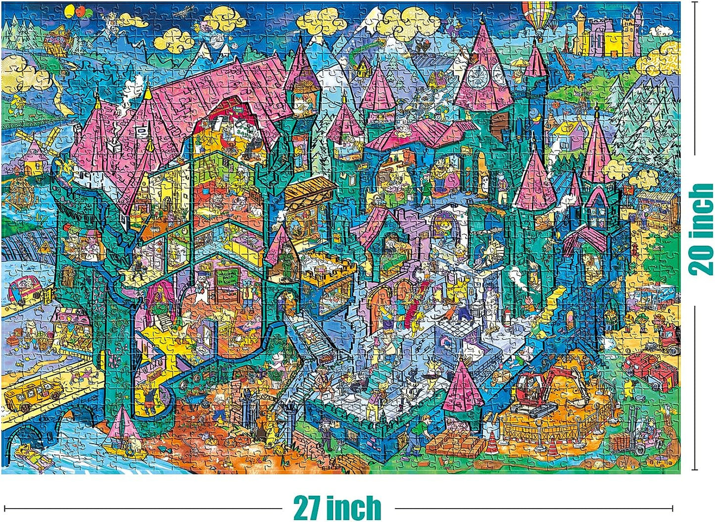 2 in 1 1000 Piece Puzzle Bundle - Cat Castle and Drive In Movie
