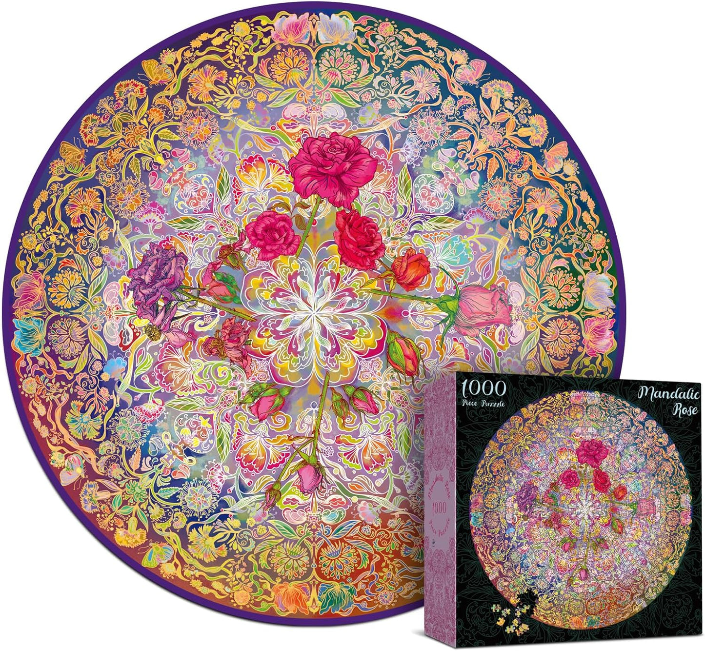 2 in 1 1000 Piece Jigsaw Puzzle Bundle: Mandalic Rose & Gem Mandala