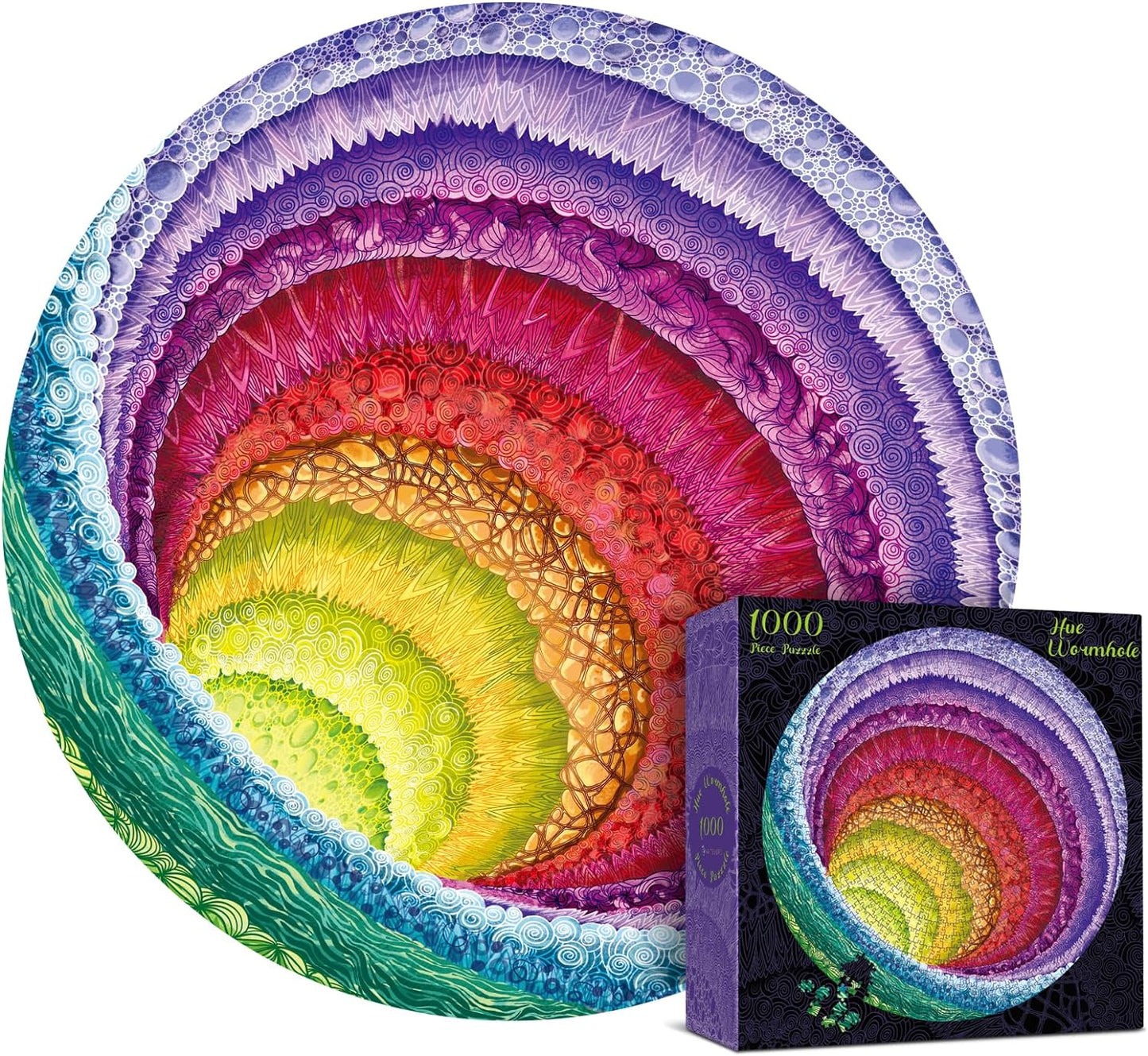 2 in 1 1000 Piece Jigsaw Puzzle Bundle: Hue Wormhole & Gem Mandala