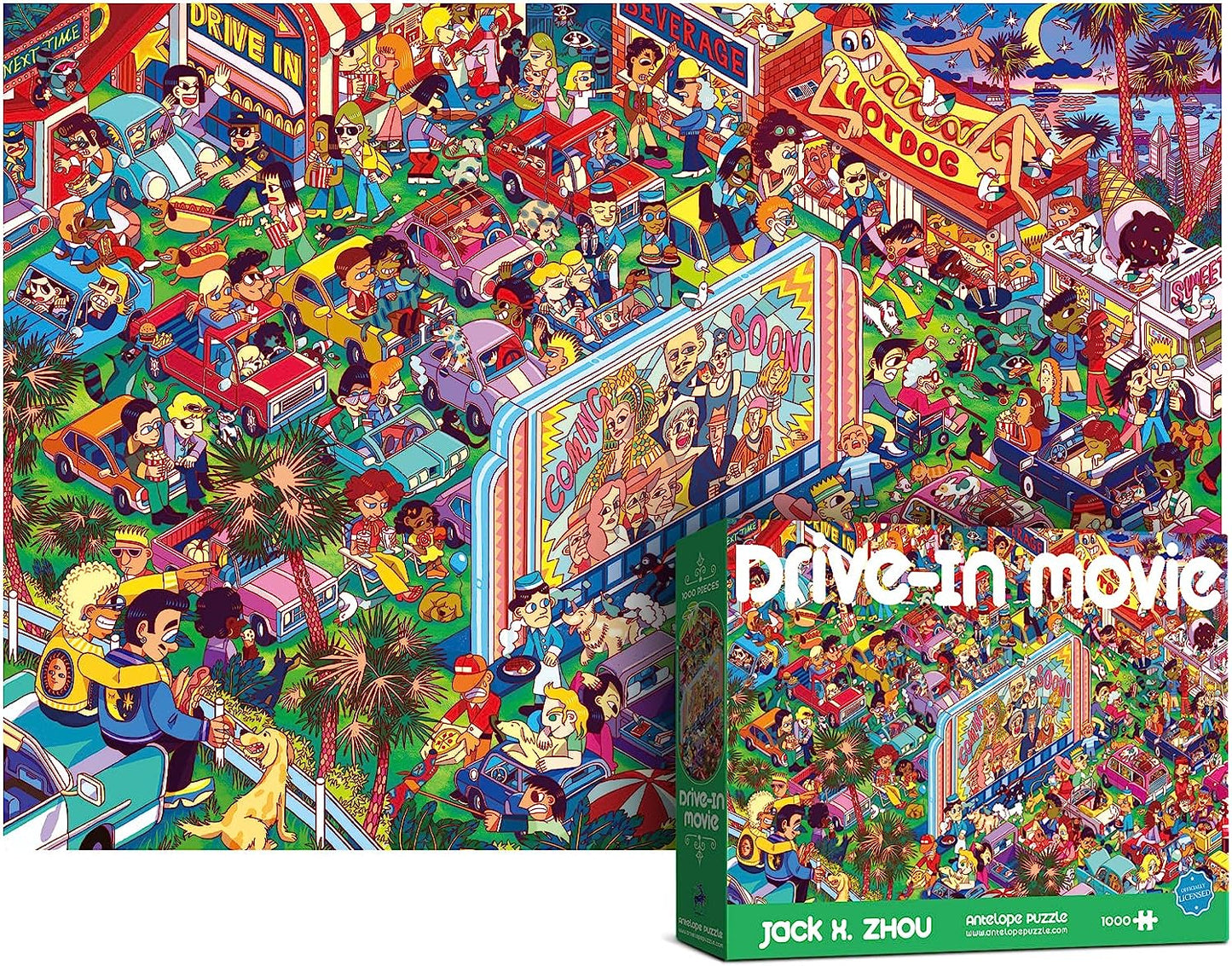 2 in 1 1000 Piece Puzzle Bundle - Cat Castle and Drive In Movie