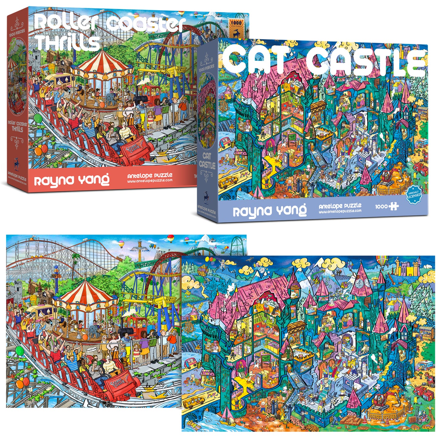 2 in 1 1000 Piece Puzzle Bundle - Cat Castle and Roaster Coaster