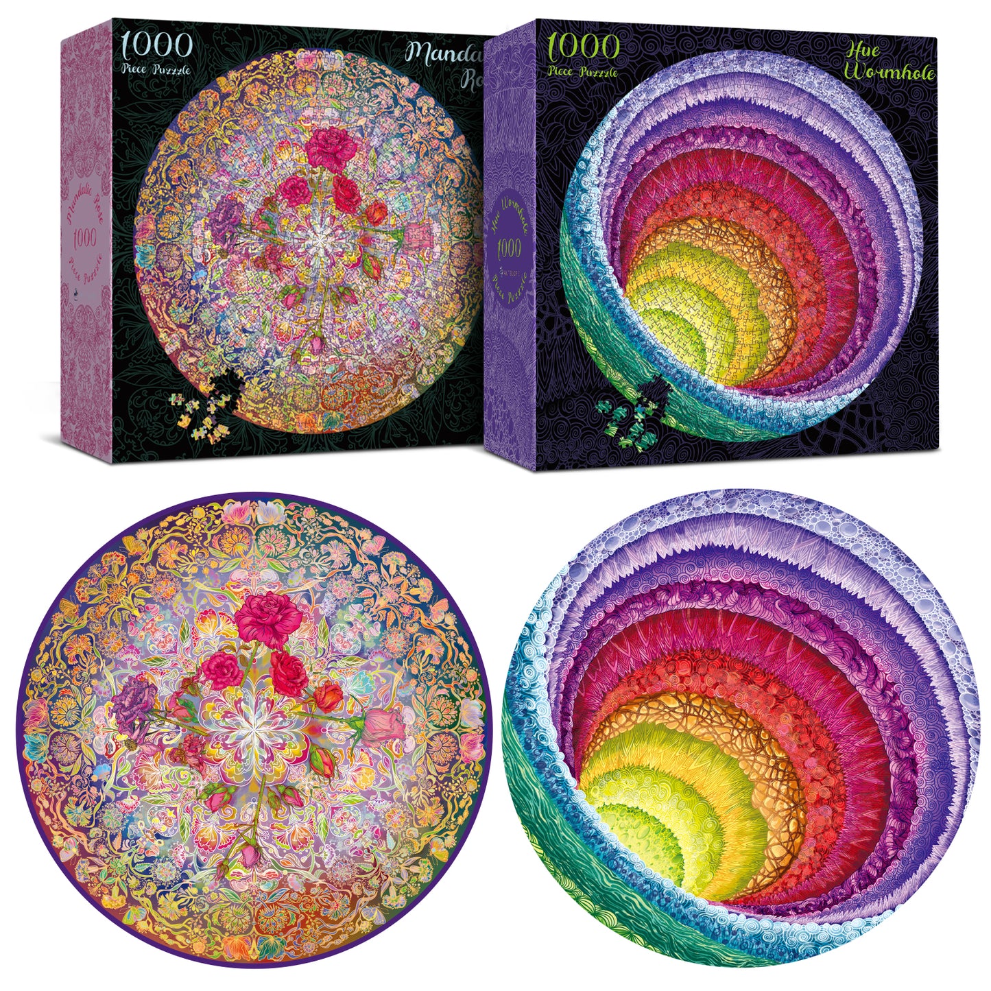 2 in 1 1000 Piece Jigsaw Puzzle Bundle: Hue Wormhole & Mandalic Rose