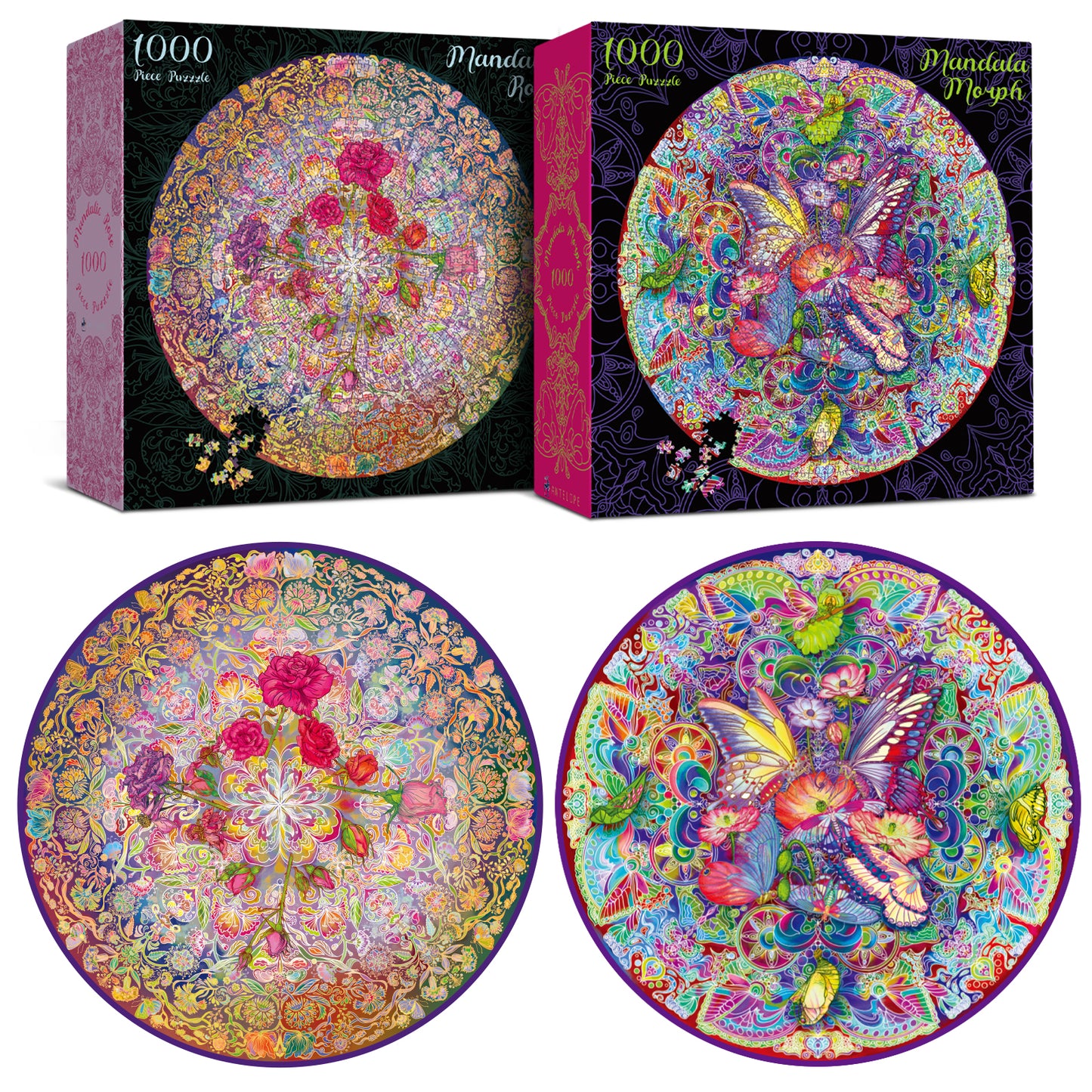 2 in 1 1000 Piece Jigsaw Puzzle Bundle: Mandala Morphe & Mandalic Rose