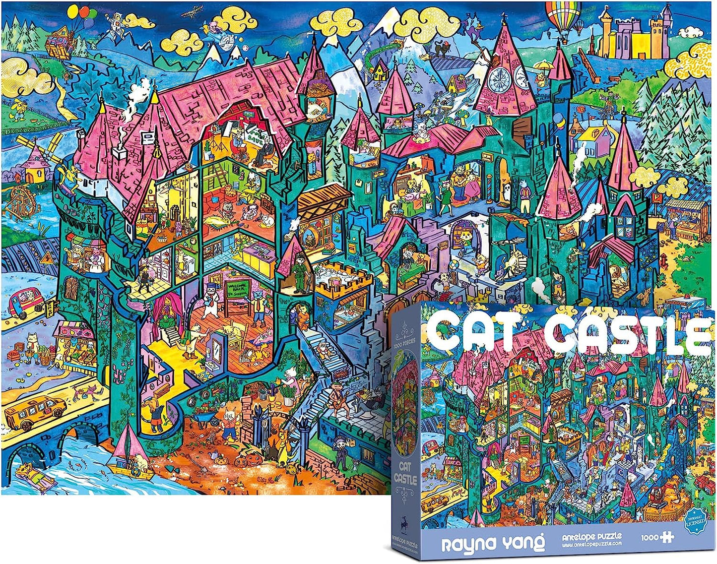 2 in 1 1000 Piece Puzzle Bundle - Cat Castle and Roaster Coaster