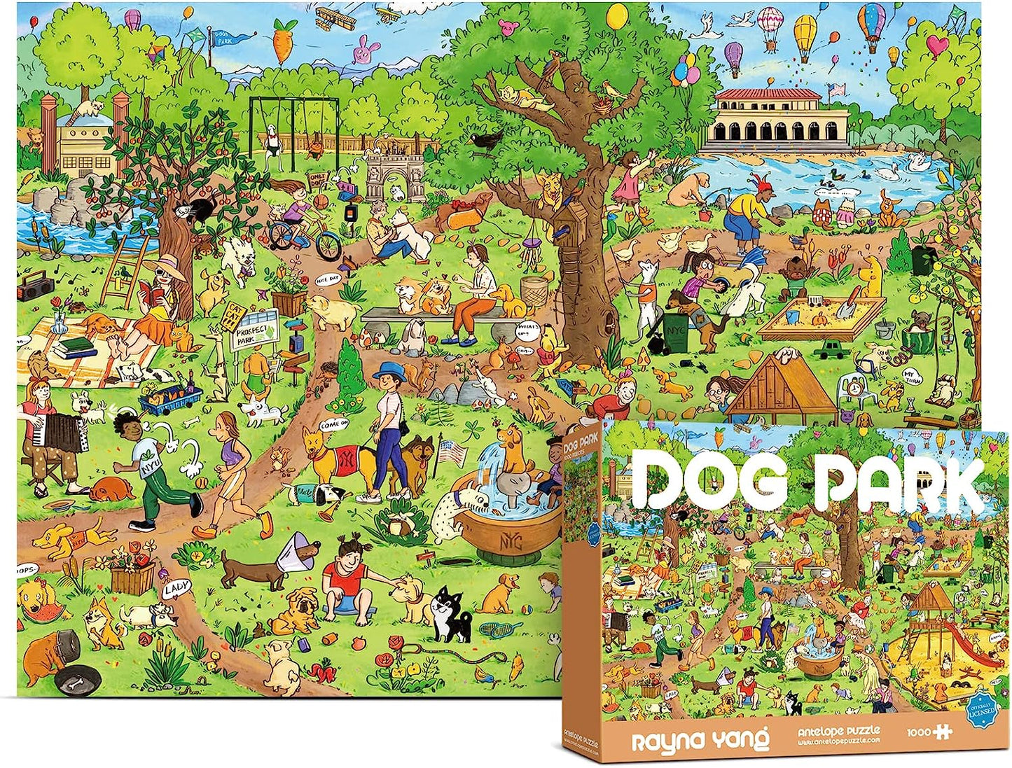 Antelope 2 in 1 1000 Piece Puzzle Bundle - Dog Park - 1000 Piece Jigsaw Puzzle Bundle with Drive In Movie - 1000 Piece Jigsaw Puzzle