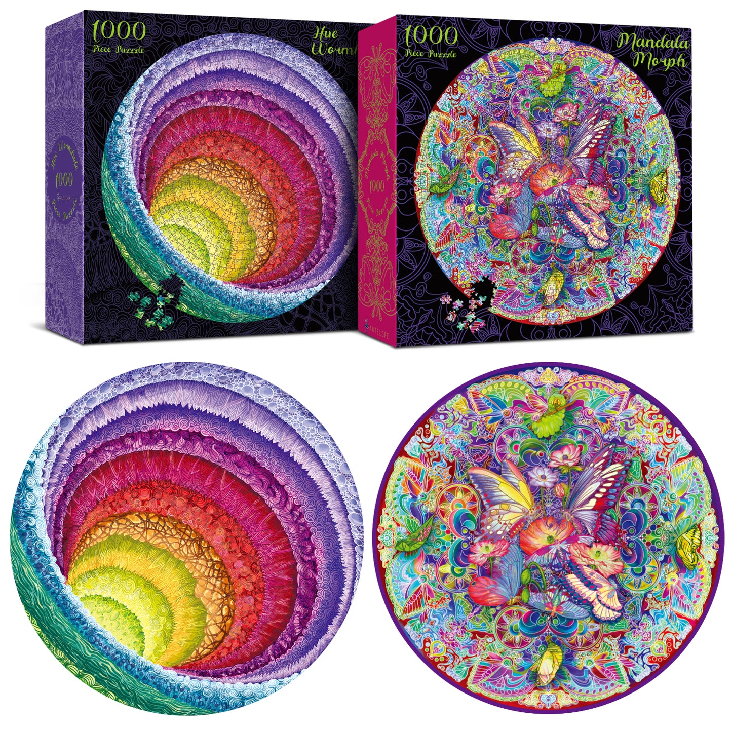 2 in 1 1000 Piece Jigsaw Puzzle  Bundle: Hue Wormhole & Mandala Morphe