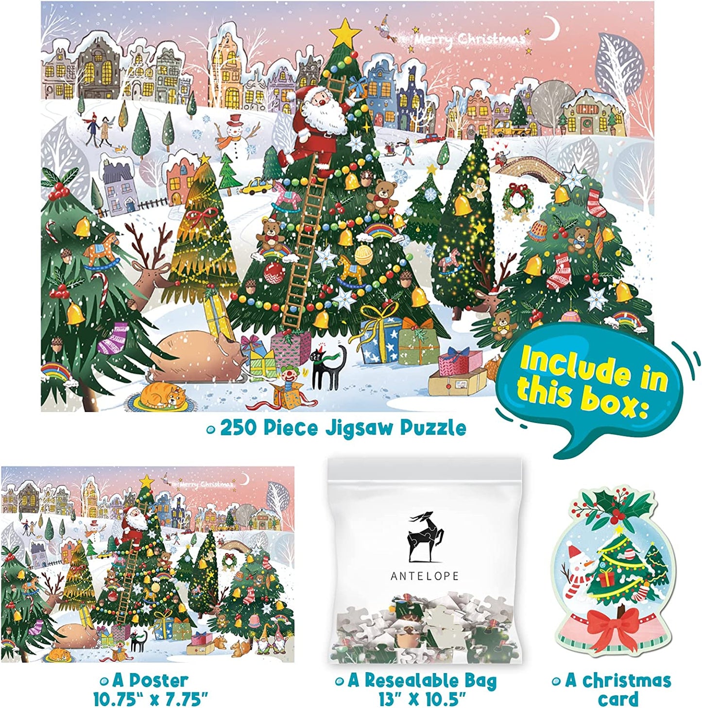 250 Piece Puzzle for Kids Age 6 and up, White Christmas Jigsaw Puzzles 250 Pieces, Large Piece Puzzle, Matte Finish, Smooth Edging, No Dust